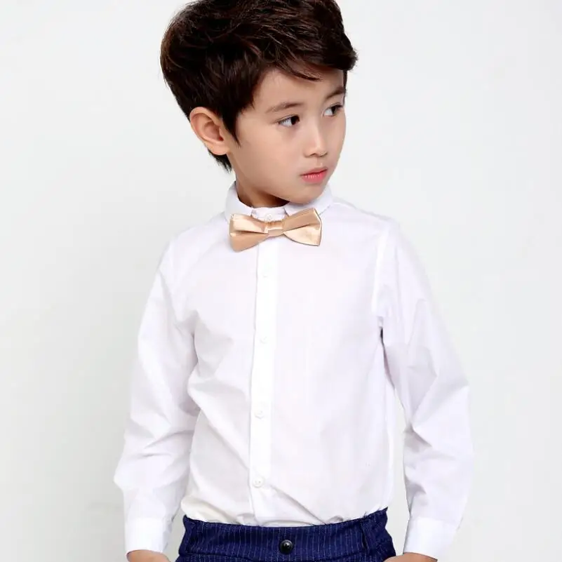 Джентльменская нарядная одежда для мальчиков на свадьбу Детские рубашки рубашка с длинными рукавами и отложным воротником, белая, черная Детская школьная рубашка для мальчиков топы, JW