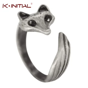 Kinitial 10Pcs Antique Silver Fox Ring Male Vintage Couple Rings Nickle Free Antiallergic Wholesale Anel Jewelry Free Shipping
