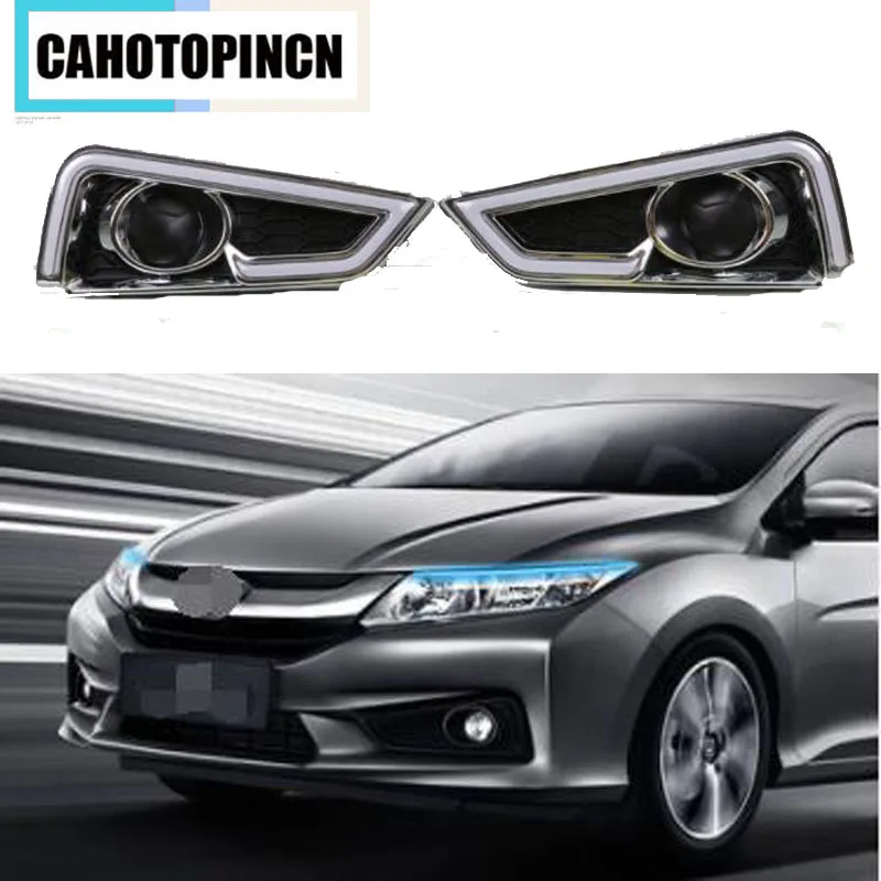 

Turn Yellow Signal Style Relay Waterproof Car DRL 12V LED Daytime Running Light fog lamp for Honda City Grace 2015 2016