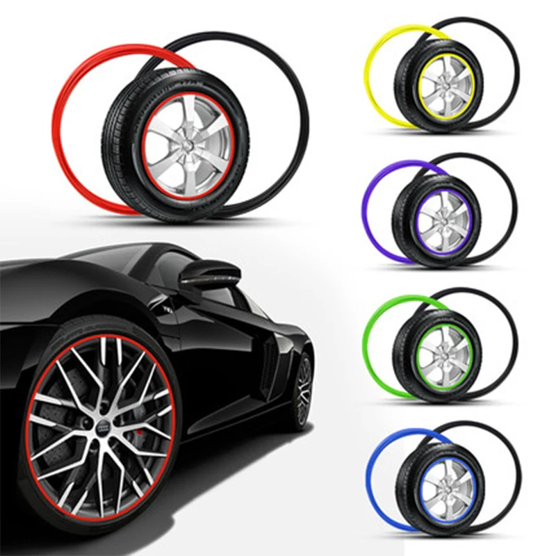 Color : Silver PONYS 2M/Roll Car Styling Wheel Rims Protector Decor Strip Rubber Mouldings Trim Rimblades Motocycle Vehicle Colorful Tire Guard Line 