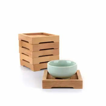 

12x Natural Bamboo Small Tea Cup Mat Square Teacup Saucer Home Decor 75x75mm Gongfu Kung fu Tea Tray Serving Table