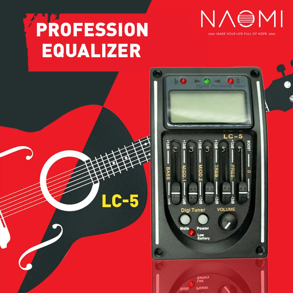 

NAOMI Guitar Pickup LC-5 5 Bands EQ Equalizer Acoustic Guitar Preamp EQ Equalizer Tuner Piezo Ceramic Pick-up