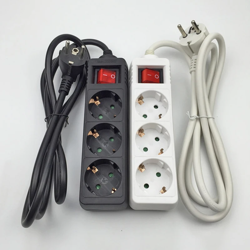 Black Power Strip 3500W 16A 250V EU Plug European Electric Adapter Multiple Outlet Extension Socket Home Electronics Charging