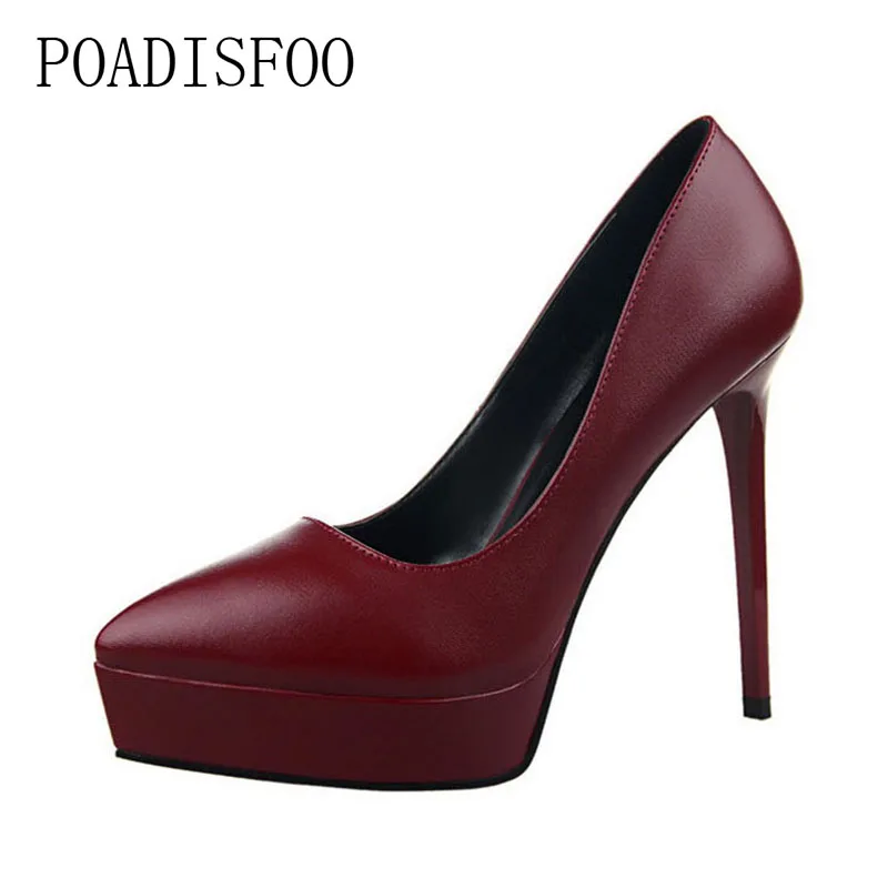 

POADISFOO 2018 women pumps Fashion Slim Thin With High Heels Shallow Mouth Pointed Waterproof women's Shoes .PSDS-288-1