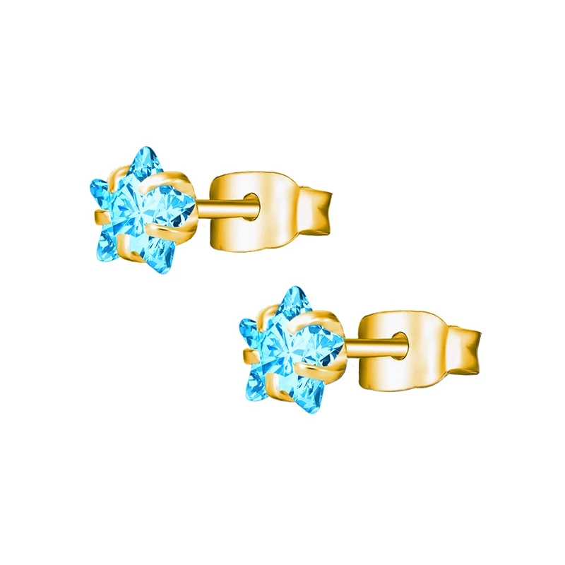 3-8 мм маленькие серебряные золотые серьги с камнями CZ кристалл серьги-гвоздики хирургическая сталь кубический цирконий спираль серьги женские аксессуары - Окраска металла: GD Blue Star