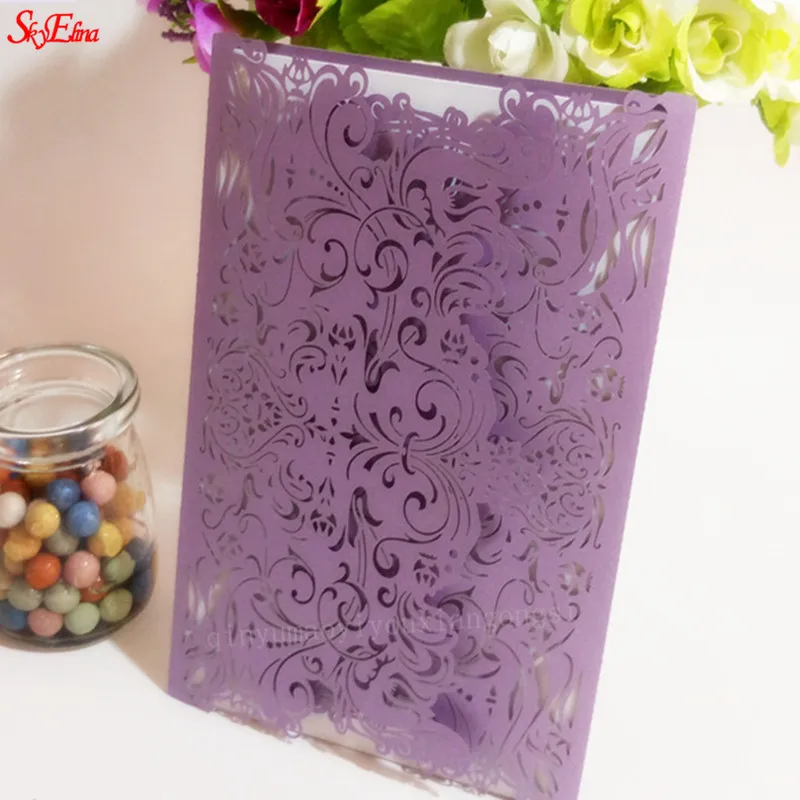 Light Purple Свадебные Приглашения карты выдалбливают свадебного стола имя, сообщение поздравительные открытки пригласить приглашения на свадьбу принадлежности для украшения праздника 1/10/30 шт. 5Z - Цвет: Light Purple