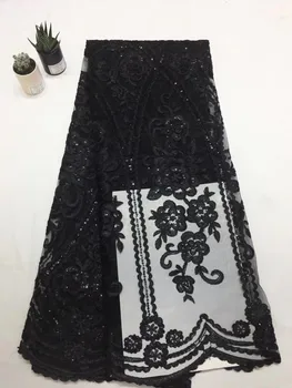 

3d sequined embroidery black lace floral wedding handmade material clothing, decoration, runway, stage performance costumes