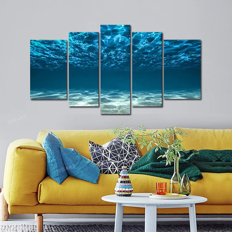 Настенная художественная живопись синий океан Вид снизу под поверхностью картина печать на 5 панелях холст картины для домашнего декора без рамки