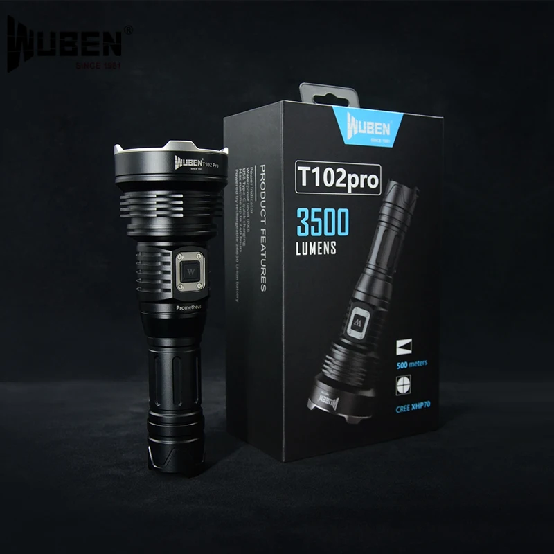 

WUBEN T102Pro Handheld Flashlight CREE XHP70 max 3500 lumen beam throw 500 meter outdoor torch with 26650 Li-ion battery charger