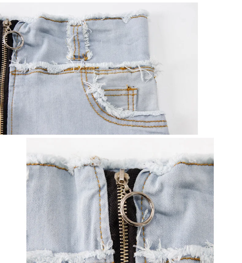 Spring and summer new ultra-high waist ring zipper denim shorts female raw edge stretch