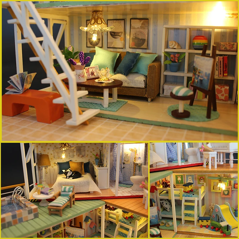  Cutebee DIY House Miniature with Furniture LED Music Dust Cover Model Building Blocks Toys for Chil - 32824869076