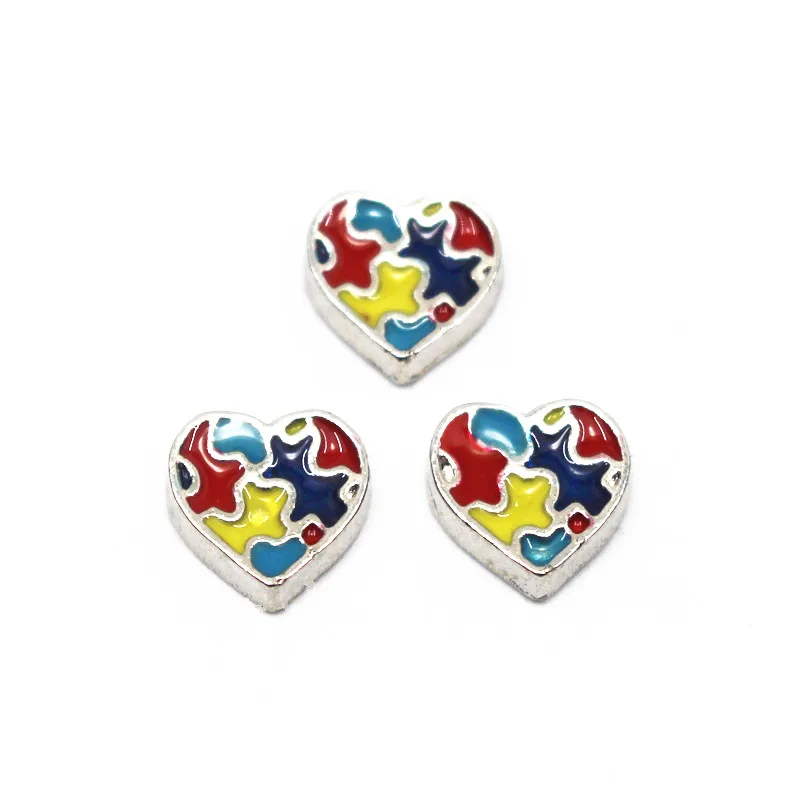 

Wholesale 10pcs/lot Color Puzzle heart floating charms Alloy charms living glass memory lockets DIY jewelry