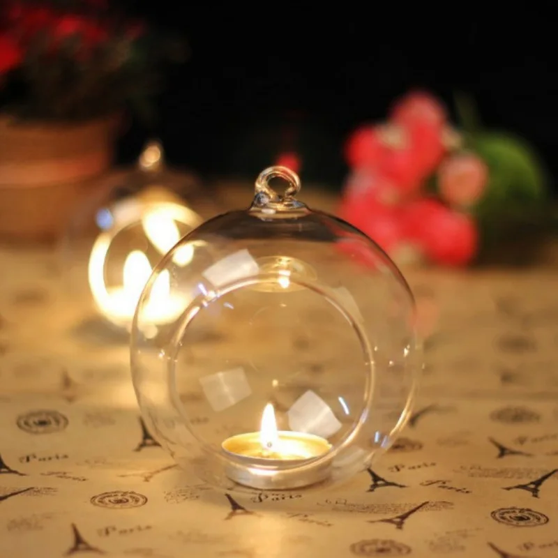 

Clear Hanging Glass Candle Holder Crystal Romantic Wedding Dinner Decor Candlestick Bar Party DIY Landscape Glass Container