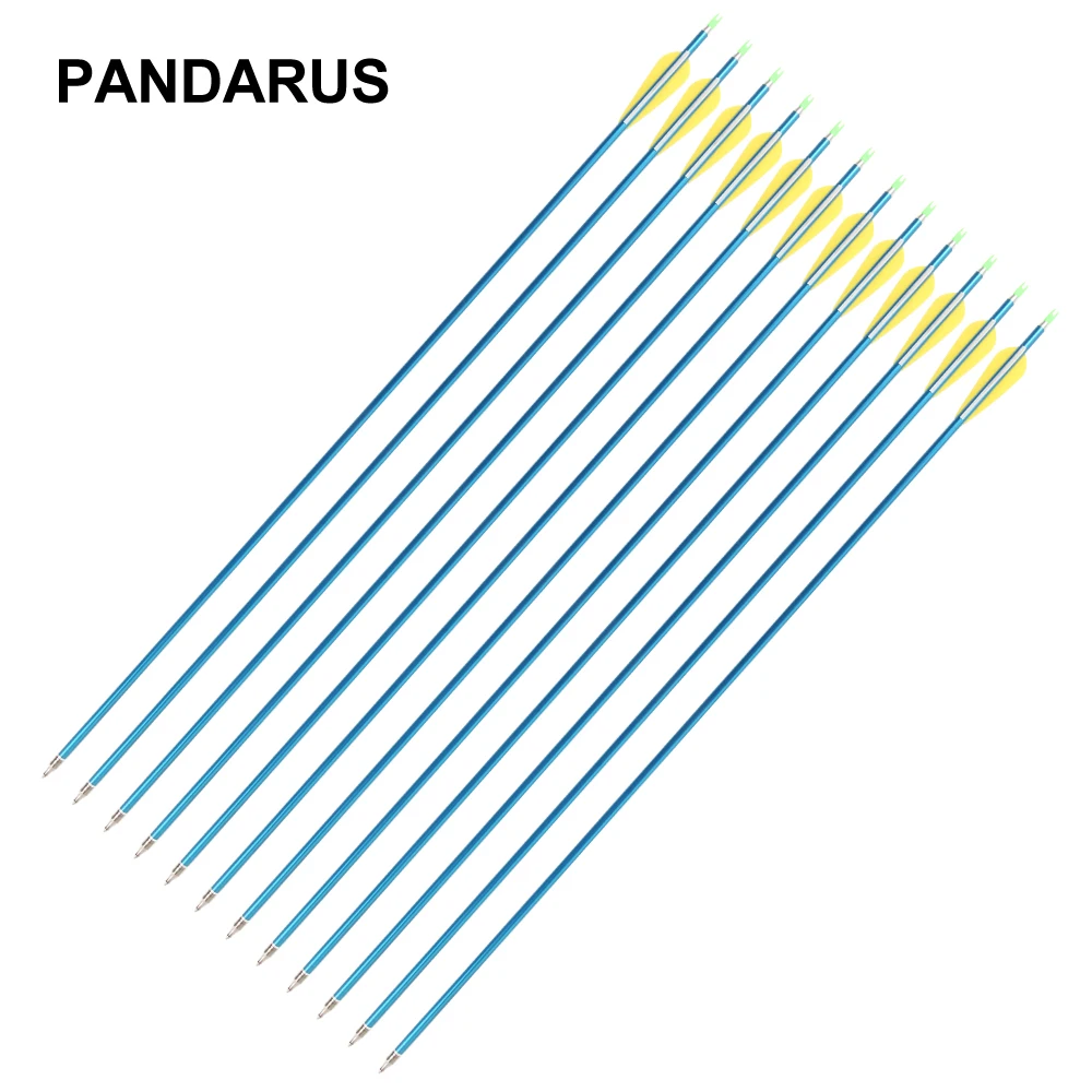 PANDARUS вытачки 6/12/24 шт./лот 30 дюймов позвоночника 500 Алюминий стрелка с BlueYellow белый для изогнутый/соединение луков для охоты стрельба из лука