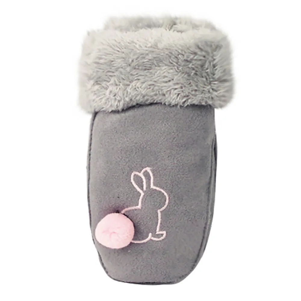 Детские перчатки; детские перчатки; зимние детские теплые варежки с кроликом из мультфильма для девочек и мальчиков; Rekawiczki Dzieciece - Цвет: gray