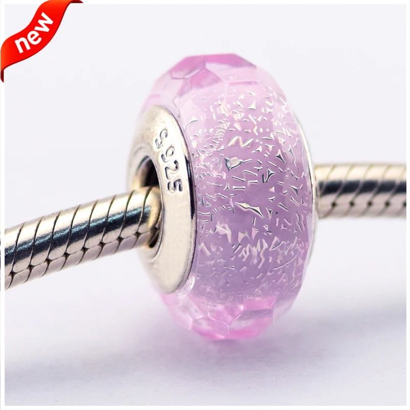 Fits for Pandora Charms Bracelets Pink Shimmer Murano Glass Beads 100
