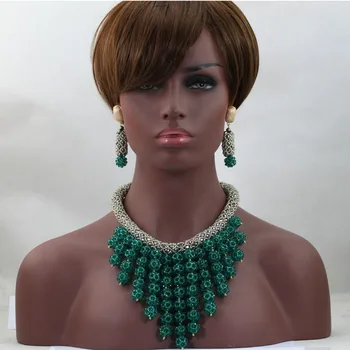 

Superior Teal Green Dubai Bridal Crystal Costume Necklace Set Nigerian Wedding Fashion Jewelry Set Free Shipping ALJ490