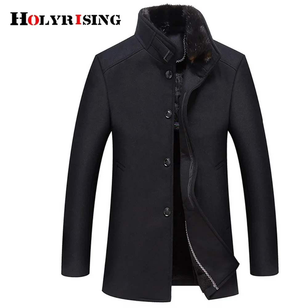 Holyrising Men Jackets Woolen Coats Stand Collar Coats For Men Single ...