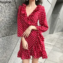 Neploe/сексуальное женское платье в горошек с v образным вырезом