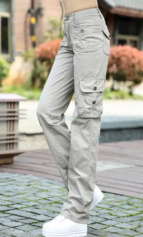 Military cargo pants women Army high waist loose Multi-pocket Pant versatile cotton Trousers ladies Street Jogger sweatpants new - Цвет: Khaki