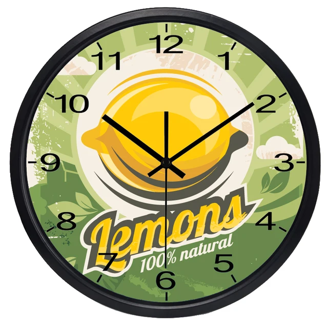Yellow Lemon Wall Clock Summer Fruit Kitchen In Yellow Lemon Wall Clock Summer Fruit Kitchen
