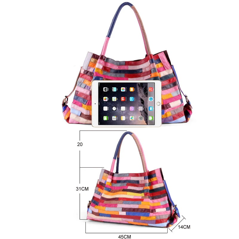 Женская сумка тоут из натуральной овечьей кожи в стиле пэчворк|shoulder bags for women|brand