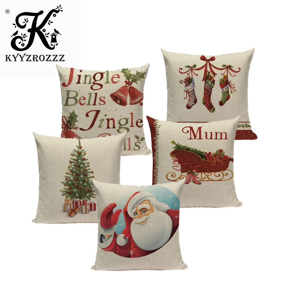 

Christmas Festival Santa Claus Cushion Cover 45X45cm Happy Birthday Deer Pillow Cases Kids Gift Bedroom Sofa Decoration