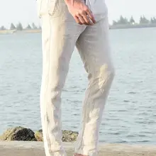 Мужские льняные повседневные мужские брюки летние дышащие тонкие прямые брюки мужские эластичные талии мужские льняные брюки тонкие Бежевые Белые хаки