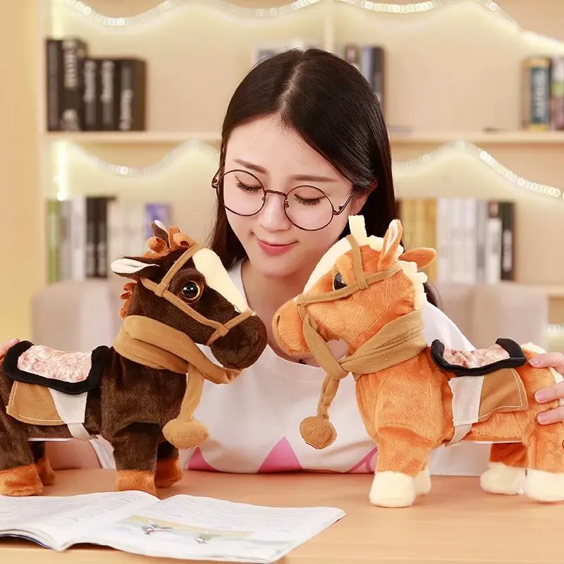 30 cm Электрический плюшевая игрушка лошадь может ходить и петь техники пони электронный лошадка с куклой детский подарок на день рождения