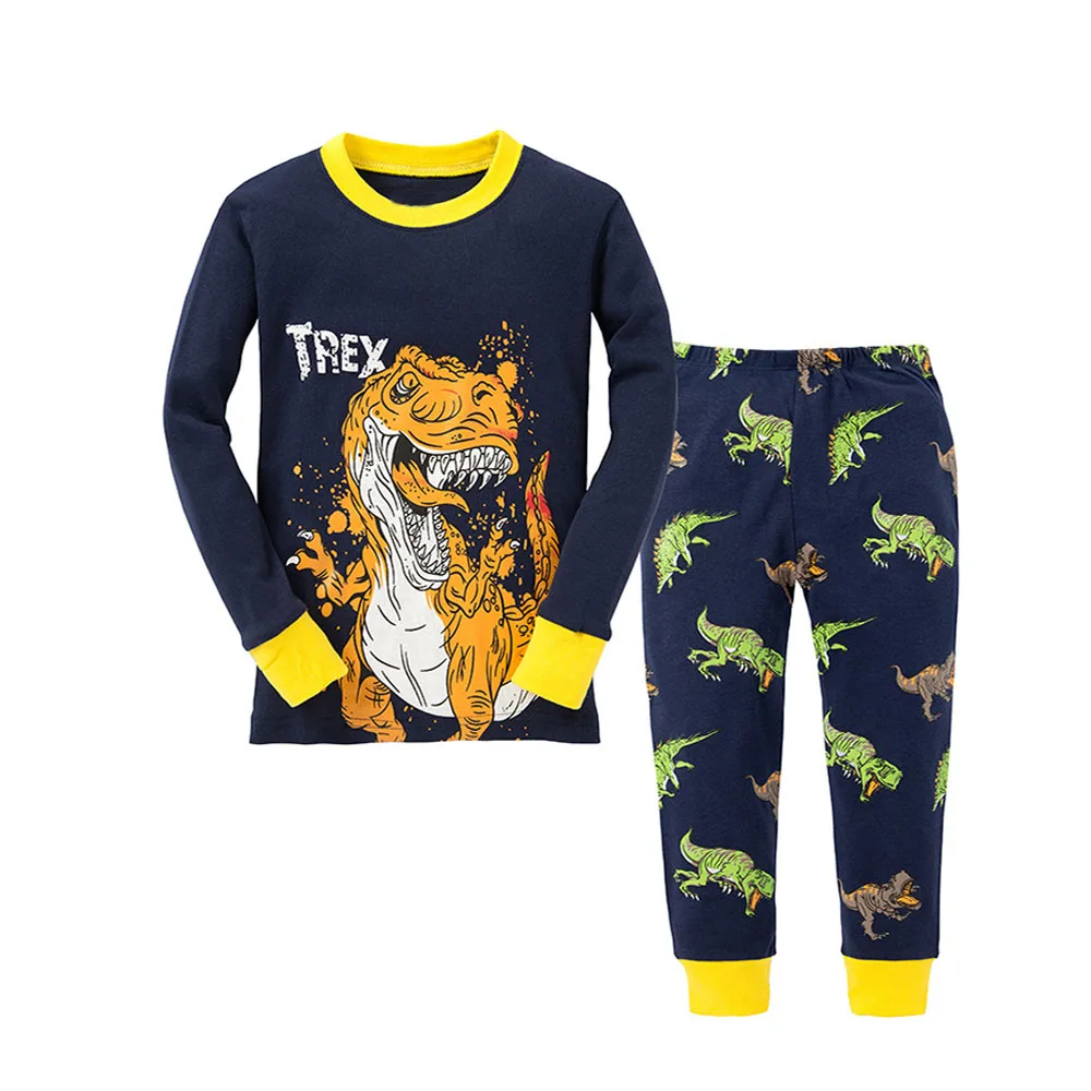 Детские хлопковые Пижамные комплекты с длинными рукавами для мальчиков, детские пижамы для мальчиков 2-8 лет, пижамные комплекты с животными, детская одежда