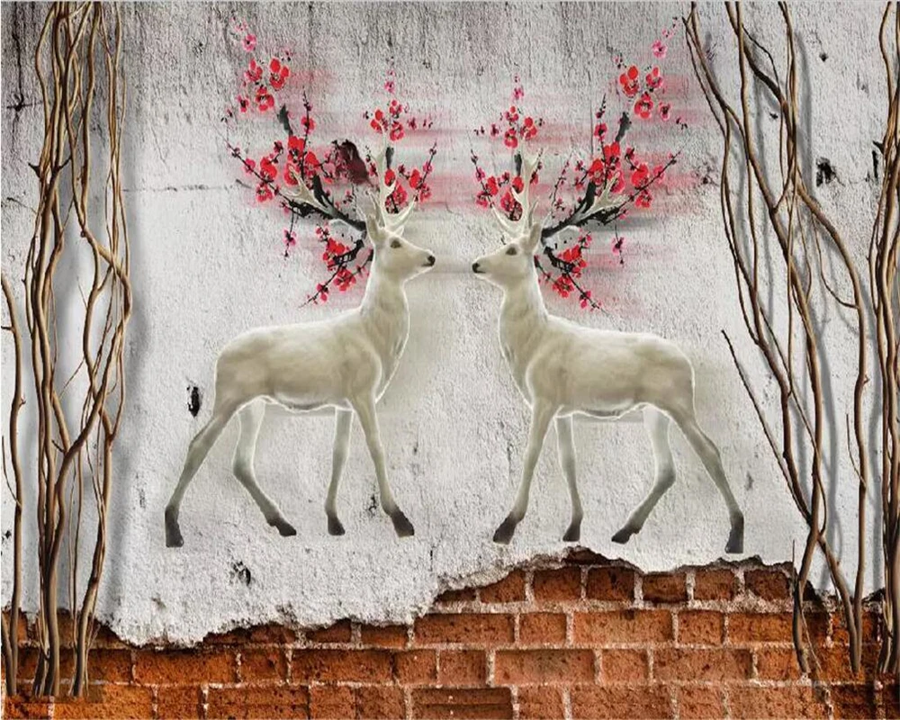 Beibehang Custom wallpaper European and American style retro nostalgic plum blossom deer TV sofa background walls 3d wallpaper industrial style cement wallpaper retro nostalgic bar wallpaper company front gesk geometric background wallpaper mural