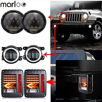 

Marloo DOT 7 Inch 75W LED Headlights With Pair 4" Fog Lamp Wrangler Jk Tail Lamp Taillights Combo Kit For Jeep Wrangler JK 07-17