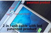 2 in 1 usb cable with led Both charging and data sync Applicable to letv one el riphone 5c som automotivo para carro