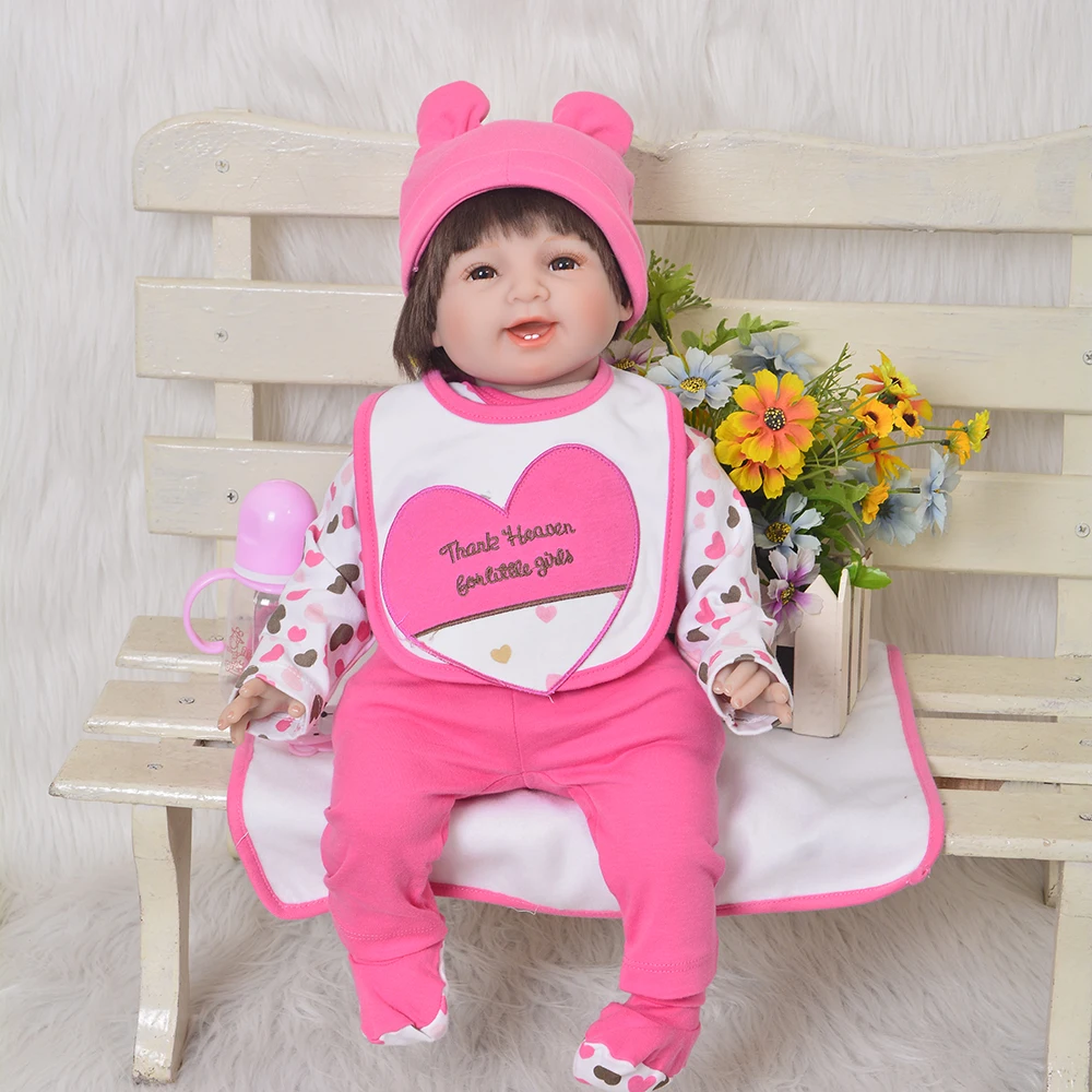 

Lifelike 22'' Reborn Baby Doll Soft Silicone 55 cm Smiling Face Baby Toys For Girls Handmade Synthetic Hair Bebe Boneca Kid Gift