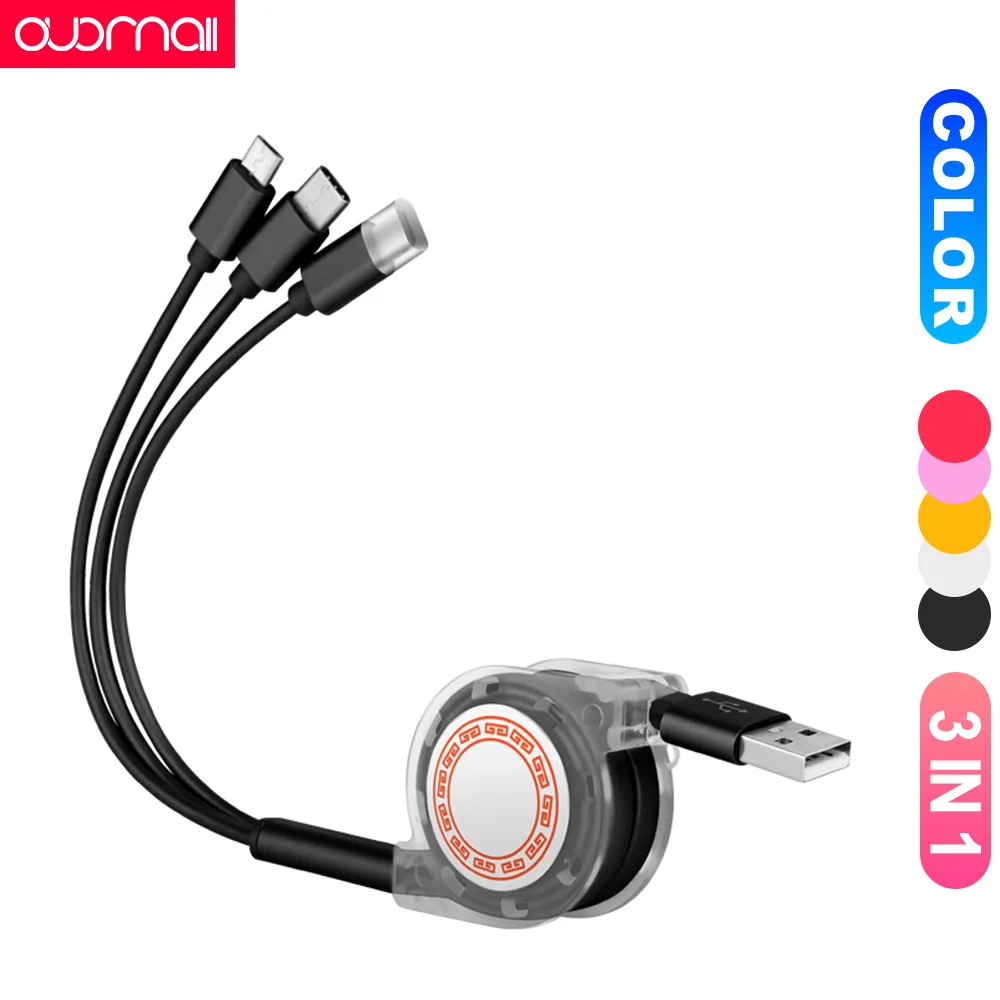 

Retractable 3A USB Fast Charge Cable 3 in 1 redmi note7pro for iPhone XS 8Plus for Samsung s10/note9 for huawei P30 type-c micro