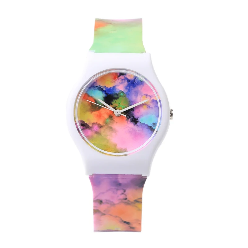 

New Simple Water Resistant sports brand watch Creative Rainbow clouds Watches Fashion Girls Watches hot Woman Jelly Watch