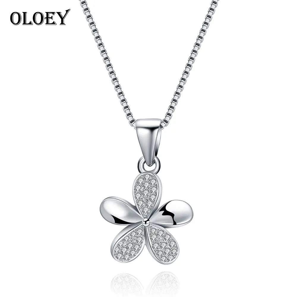 OLOEY Delicate Flower Pendant Necklaces for Girls Women Pure 925