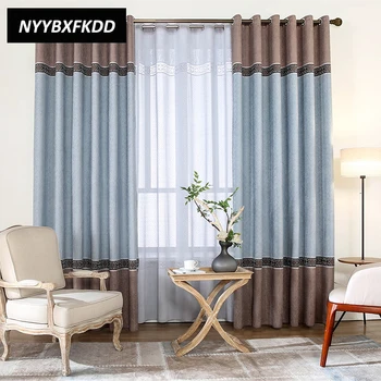

New 80% Shading Modern Style Solid Color Splice Blackout Curtain for Living Room Window Custom Made