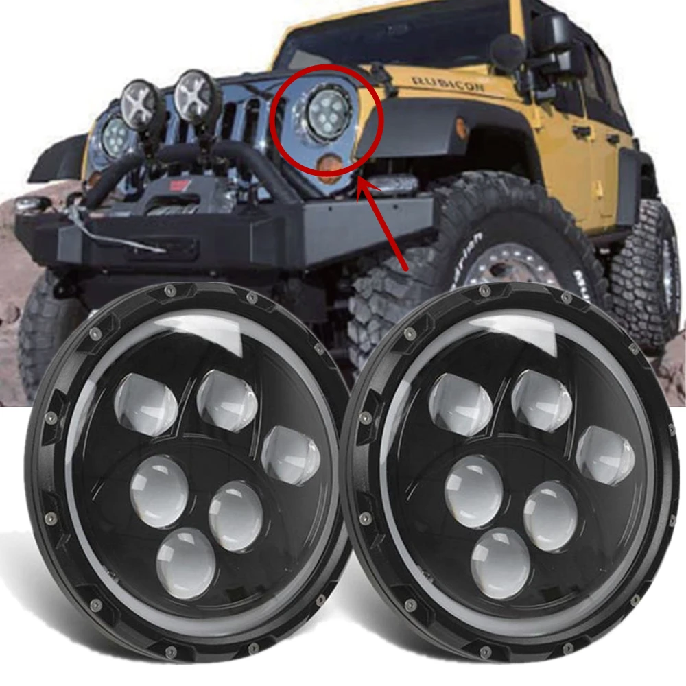 2pcs 120W 7 Inch Headlight For Jeep Wrangler JK TJ Sahara Rubicon Sport