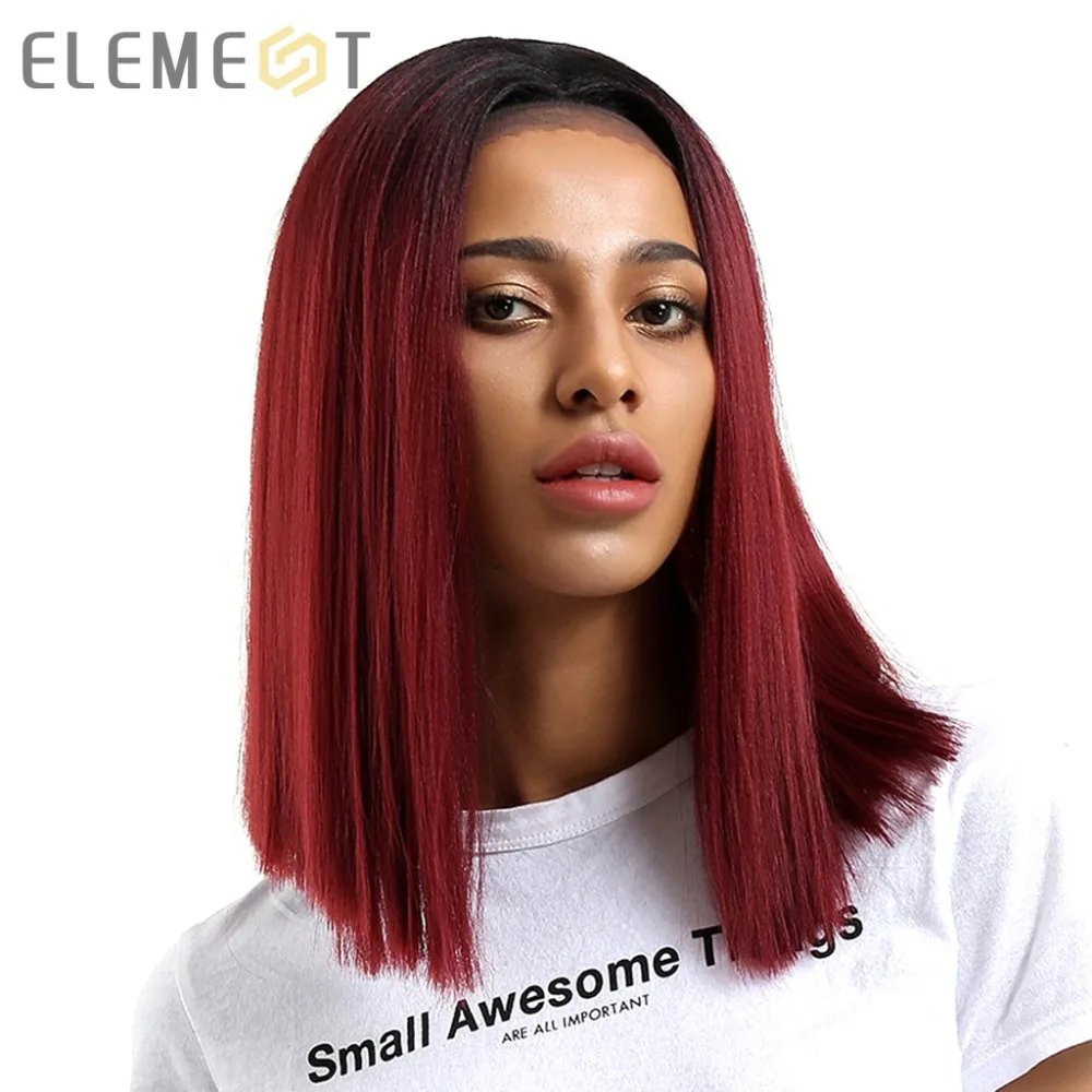 

Element Straight Synthetic Hair Lace Front 13*4 T Part Bob Wig 14" Wigs for Black Women 7 Colors Ombre Hair Choice Cosplay Wig