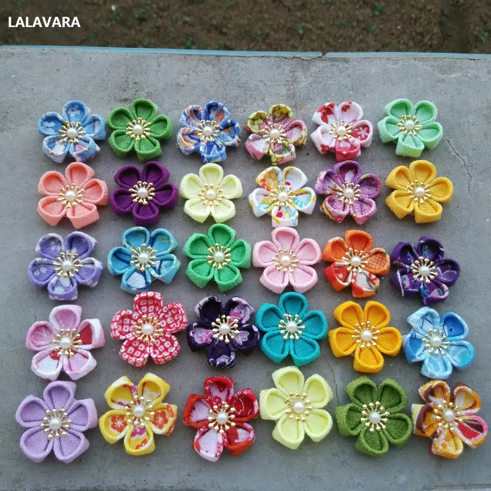 LALAVARA микс матч 50 шт половина-готовая Ткань Цветы для DIY kanzashi заколки для волос