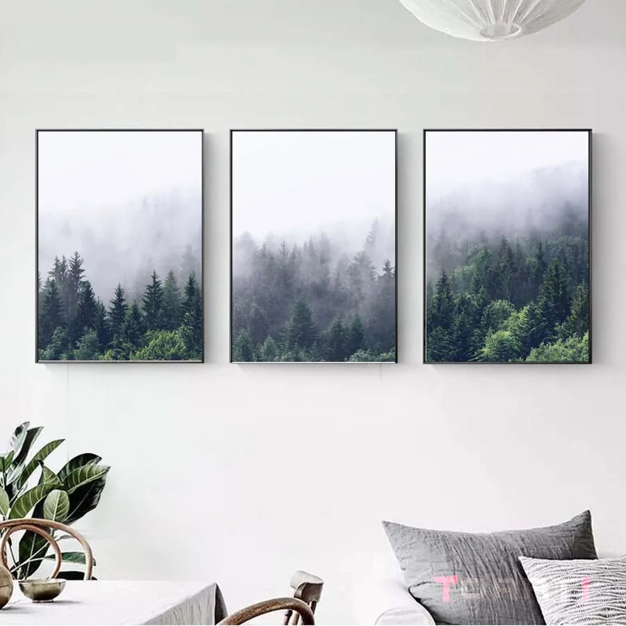 Fog Forest Nordic Poster&Prints Abstract Landscapes Canvas Art Painting Modular Wall Picture For Living Room Modern Home Decor (4)