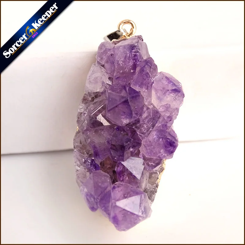 

Natural Irregular Purple Raw Amethysts Quartz Crystal Cluster Pendant Necklace With 24K Gold Filled Edge Fit Jewelry Making Y020