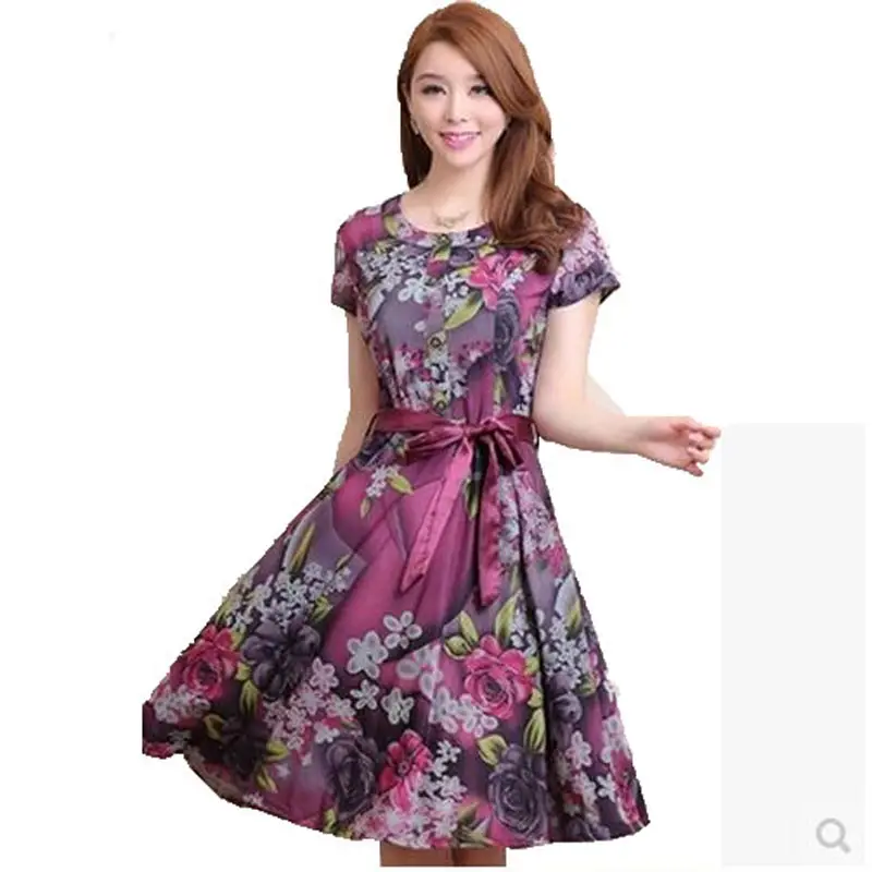

European new summer 2017 middle-aged mother of loose big yards ice silk chatelaine printed dresses with short sleeves QY1092