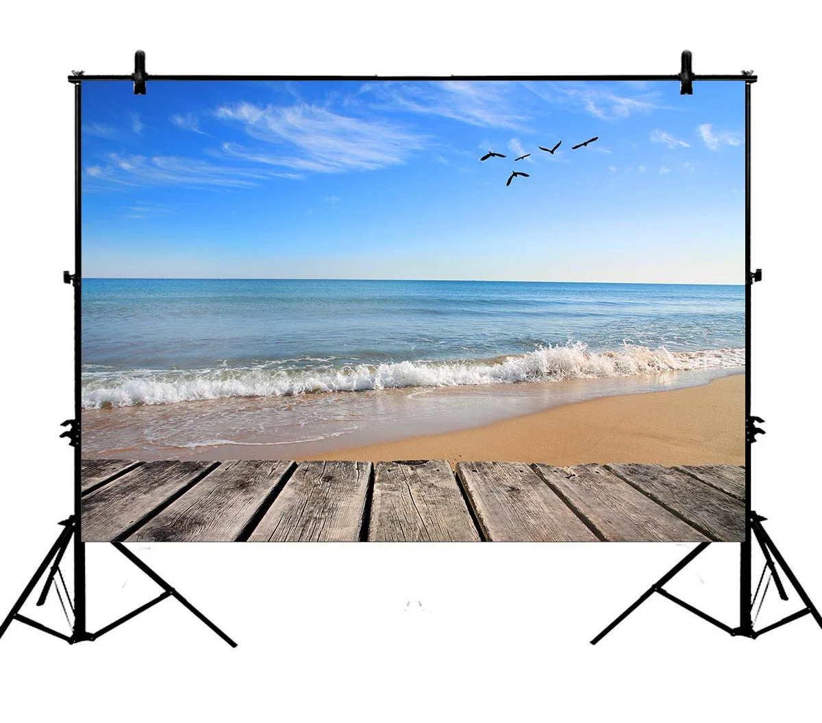 5x7ft Beach Tropical Sea Seagulls White Wave Blue Sky Polyester Photo Background Portrait Backdrop |
