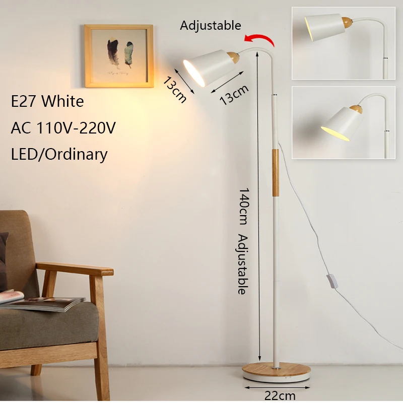 Modern iron painted wood American Style Floor Lamps Adjustable Hotel light E27 LED AC 110V 220V for study living room bed room