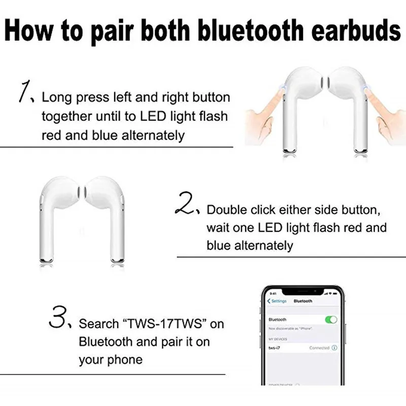 Bluetooth Earphones Earbuds Wireless Headset TWS Double Twins Stereo Music Headphone For iPhone 6 7 8 X Samsung Android Xiaomi