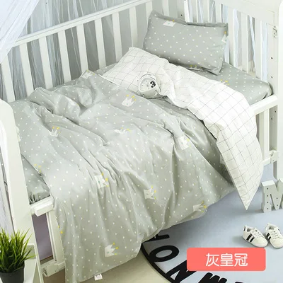 

With Filling Grey Crown Cotton Baby Bedding Set Baby Cot Bed Linen Set In a Crib Cot Blanket , Duvet /Sheet/Pillow