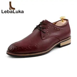 LebaLuka модные Мужская повседневная кожаная обувь Острый носок резные обувь на плоской подошве и на шнурках повседневная обувь для вечеринок