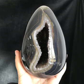 

2.19kg Rare natural agate geode quartz crystal egg carved for healing fengshui home decoration JM